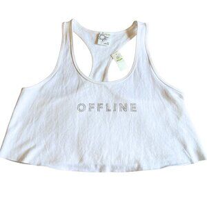 Aerie‎ Offline Crop Top NWT Womens Size S White Bling Spellout Soft Glam Girl